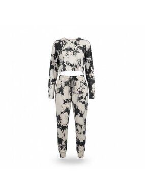 Knit Riot Womens Black & White Tie-Dye Jogger Set Matching Top & Bottom Size XS